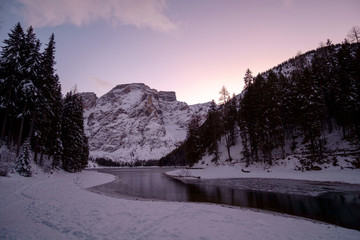 Sticker - Winter landscape at lake of Braies