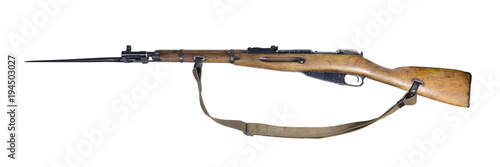 Cuadros en Lienzo vintage military rifle with bayonet in its open position, isolated