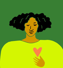 Illustration Of Young Woman With Red Heart On T-shirt