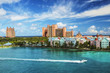Beautiful scene of Nassau landscape with speed boat