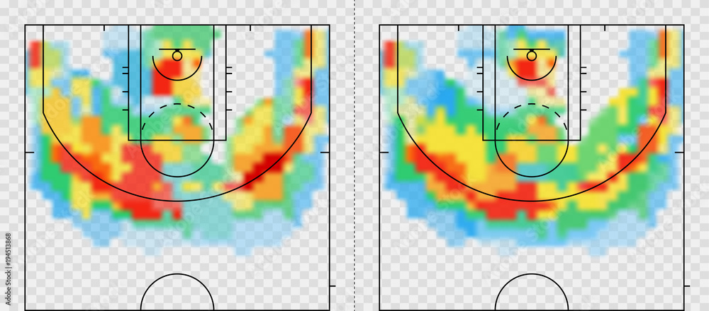 Basketball court with heat map. Tactical and strategy basketball ...