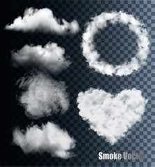 Fototapete - Set of transparent different smoke and cloud. Vector.