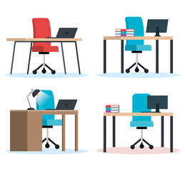 Poster - office workplaces scenes icons vector illustration design