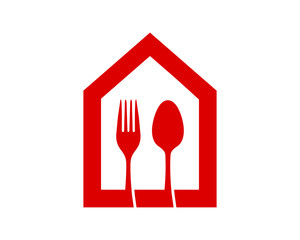 Canvas Print - red cutlery fork spoon home house silhouette residence