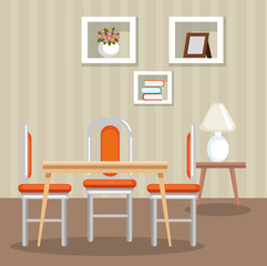 Sticker - elegant dinning room scene vector illustration design