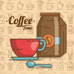 Sticker - delicious coffee time elements vector illustration design