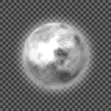 Moon, Transparent Background, Heavenly Body, Cartoon, Realistic. Nearest Satellite To Earth For Designers. Vector Illustration Of Our Sky Neighbor