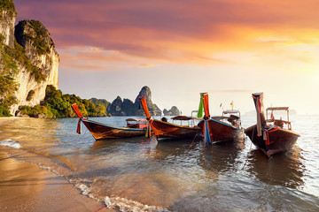 Wall Mural - Long tail boat in Thailand