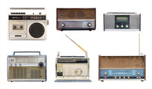 Collection Of Vintage Retro Radio Related - Clipping Path Objects Isolated On White Background.