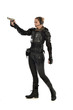 © faestock - full length portrait of female  soldier wearing black  tactical armour, holding a gun, isolated on white studio background.