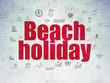 © Maksim Kabakou - Travel concept: Painted red text Beach Holiday on Digital Data Paper background with  Hand Drawn Vacation Icons