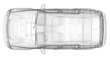 Transparent SUV With Simple Straight Lines Of The Body. 3d Rendering.