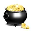 Cauldron or a black pot full of gold coins