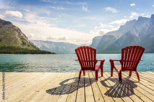Jetty With Chairs Minnewanka Lake Banff National Park