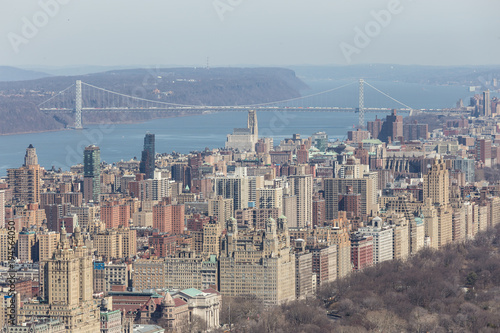 Panoramic Elevated View Of Central Park Upper West Side And The George Washington Bridge With Hudson River In Fall Manhattan New York City Usa Buy This Stock Photo And Explore Similar