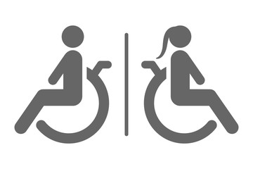 Wall Mural - Separated toilet for disabled persons sign. Handicapped accessible male and female WC. Vector icon.