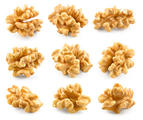 Wall Mural - Walnut. Kernel isolated on white background. Collection. With clipping path.