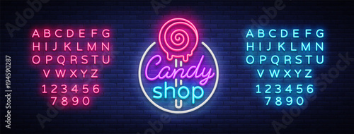 Fotomural Candy shop logo in neon style