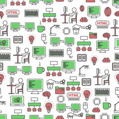 Wall Mural - computer programming vector flat line art seamless pattern