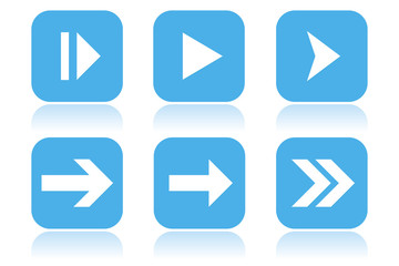 Wall Mural - arrow icons. square blue icons with reflection