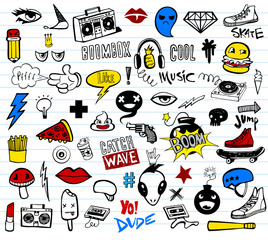 Wall Mural - Hipsters teens doodle set