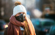 © leszekglasner - Young woman wearing protective mask in the city street, smog and air pollution