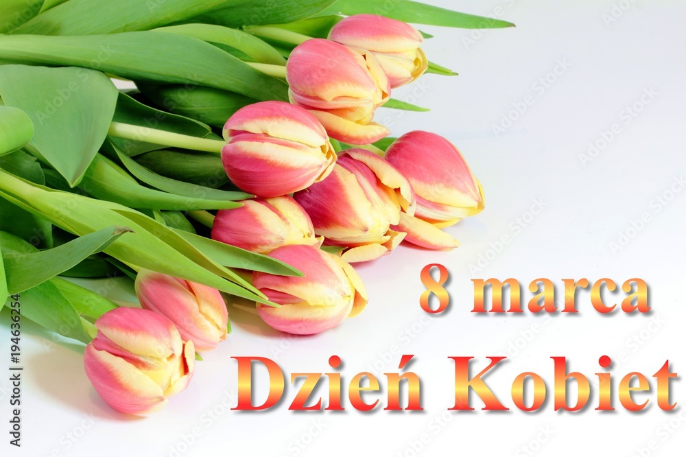 Dzień kobiet kartka z polskim tekstem, 8 marca międzynarodowy dzień kobiet - obrazy, fototapety, plakaty 