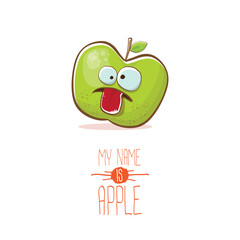 vector funny cartoon cute green apple character isolated on white background. My name is apple vector concept. super funky fruit food character