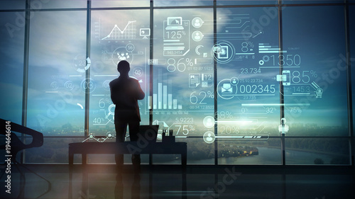 Fotomural Silhouette of the man in the office and corporate infographic