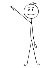 Canvas Print - Cartoon stick man drawing conceptual illustration of businessman pointing right and up or above him.