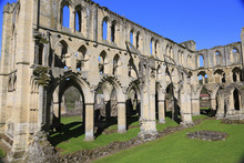 England, North Yorkshire, Rievaulx. 13th Century Cistercian Ruins Of Rievaulx Abbey. English Heritage And National Trust Site. Near River Rye.