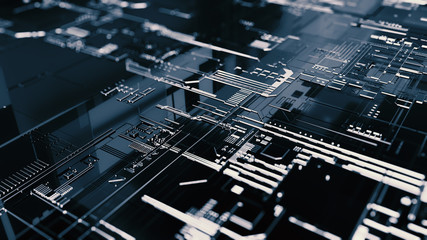 3D rendering. Digital binary data and electronic circuit board. Cyber security concept abstract background.