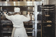 © Maskot - Rear view of baker making fresh baked breads in oven at bakery
