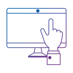 Poster - computer display with hand touching vector illustration design