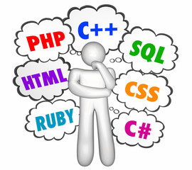 programming languages thought clouds php html css c 3d illustration