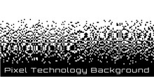 Pixel Abstract Technology Gradient Bw Horizontal Background. Business Black White Mosaic Backdrop With Failing Pixels. Pixelated Pattern Texture. Big Data Flow Vector Illustration.
