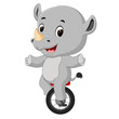 cute happy rhino riding unicycle