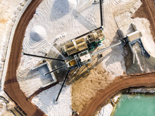 Aerial View Of The Processing Plant With The Sand Fractionator At The Edge Of A Quartz Sand Quarry Pond For White Quartz Sand