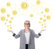 © LIGHTFIELD STUDIOS - attractive elegant businesswoman with bitcoin symbols isolated on white