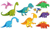 Fototapeta Dinusie - Different types of dinosaurs on white background