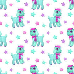 Sticker - Cute girlish seamless pattern with pretty little baby goat