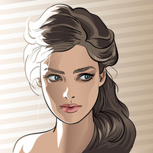 Girl portrait in backlight. Cartoon style.