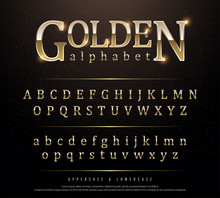 80s Retro Elegant Gold Colored Metal Chrome Alphabet Font. Typography Classic Style Golden Font Set For Logo, Poster, Invitation. Vector Illustration
