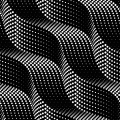 Wall Mural - Vector seamless texture. Modern geometric background. Monochrome repeating pattern with curved wavy lines of dots.
