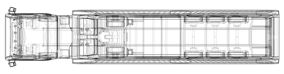 Wall Mural - Top view. Tipper lorry on transparent background, logistics transportation and cargo freight transport industrial business commercial concept wire-frame. Created illustration of 3d