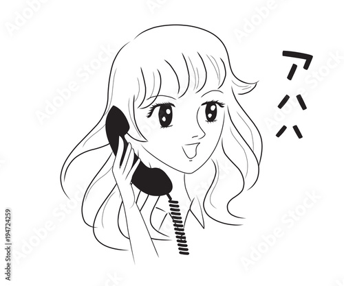 少女漫画風イラスト 電話中 Stock Illustration Adobe Stock