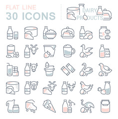 Set Vector Line Icons of Dairy Products.