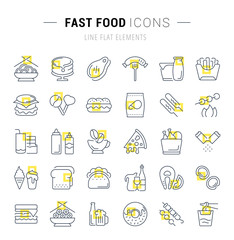 Wall Mural - Set Vector Line Icons of Fast Food.