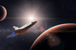 Space shuttle taking off on a mission on background of Mars planet. Elements of this image furnished by NASA.