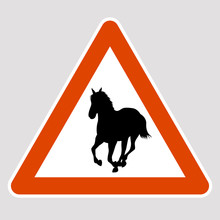 Horse Black Silhouette Road Sign Vector Illustration